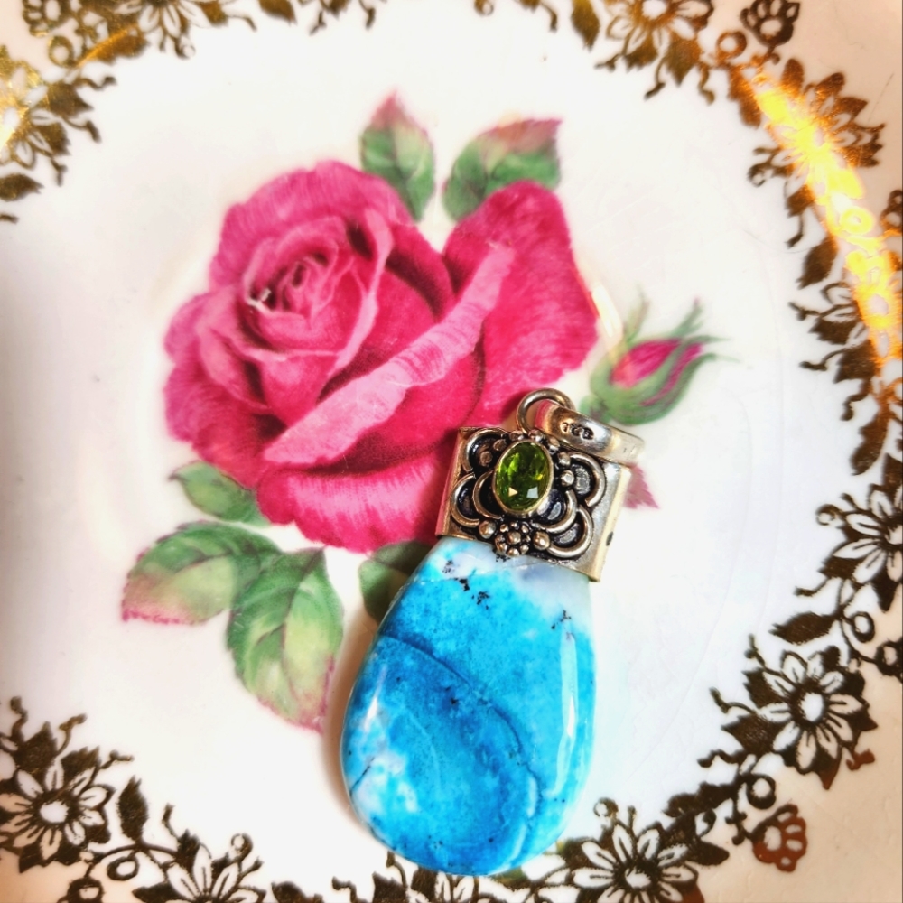 White, Bright Blue And Darker Blue Handcrafted, Ethnic-Style Pendant.
